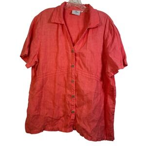 Hot Cotton by Marc Ware Coral Pink 100% Linen Short Sleeve Button Down Shirt L